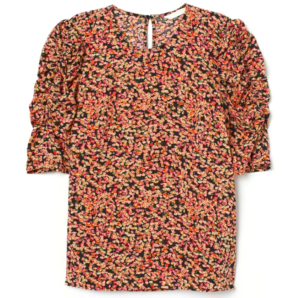 H&M Black/Pink Floral Puff-sleeved blouse XXS